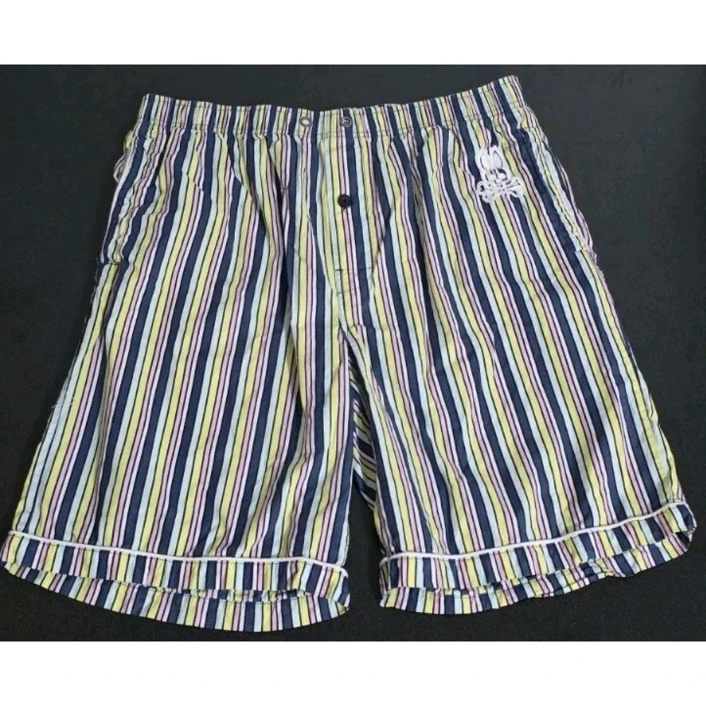 Psycho Bunny Men M‎ Adkins Multi Stripe Print Pajama Boxer Shorts Lounge EUC